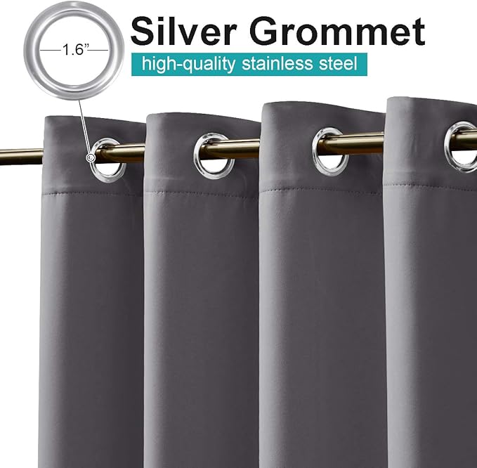 NICETOWN 2 Panels Waterproof Patio Outdoor Curtains 95 inches Long, Thermal Insulated Sun & Heat Blocking Privacy Blackout Extra Wide Outdoor Indoor Window Drapes for Porch/Garage, Grey, W84 x L95