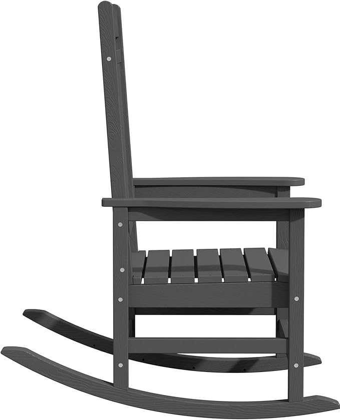 KINGYES Oversized Outdoor Rocking Chair Set of 2, HDPE Patio Rocking Chairs for Adults,Gray