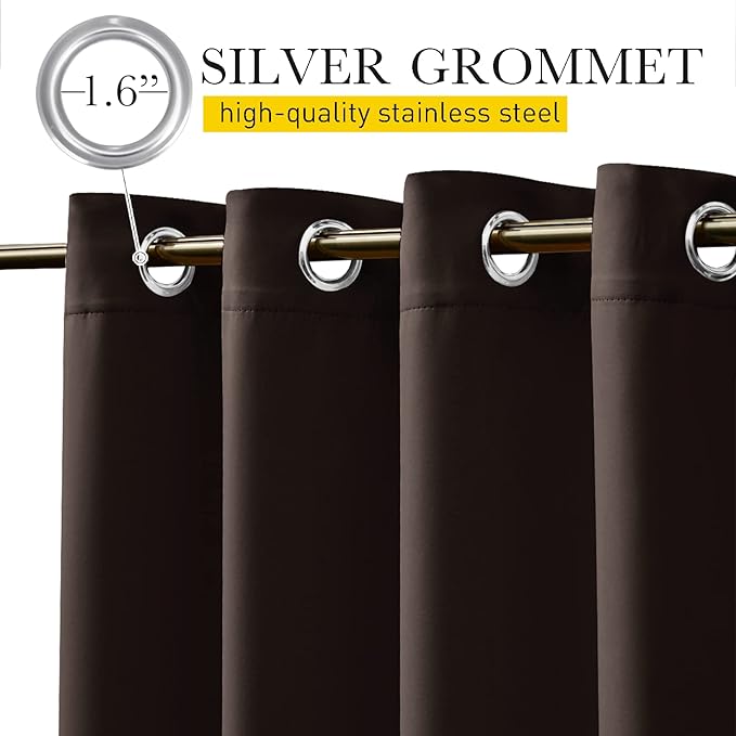 NICETOWN 2 Panels Outdoor Curtains for Patio Waterproof & Windproof, Thermal Insulated Top & Bottom Grommet & Back Tab Sun Blocking Outdoor Drapes with Fixed Rope for Gazebo, Toffee Brown, W66 x L90