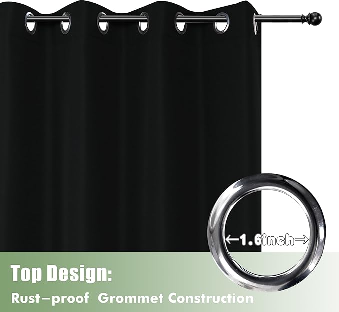 HolidayIdeas Outdoor Curtains for Patio Waterproof, 6 Panels - 54x84 Inches - Weatherproof Privacy Outsides Curtains for Cabana Porch Pergola, Sunlight & UV Blocking (Black, Grommet Top)