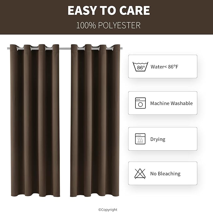 Outdoor Indoor Curtains for Patio - Weather-resistant Window Panels Privacy Protect Grommet Top Thermal Insulated for Porch Pergola Lawn Garden Hot Tub Area ( W52 x L63, Brown, 2 Panels)