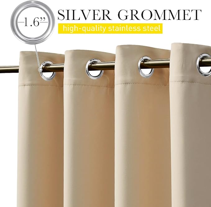 NICETOWN 2 Panels Outdoor Curtains for Patio Waterproof & Windproof, Grommet & Back Tab on Top & Bottom Weighted Drapes Keep Sun/Rain Out with Bouns Rope for Deck, Biscotti Beige, W84 x L108