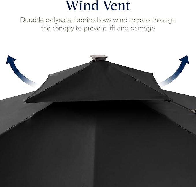 Best Choice Products 9x12ft LED Cantilever Patio Umbrella w/Base Included & 360° Rotation, Large Solar Offset Hanging Outdoor Sun Shade for Deck, Backyard Table w/Stand & Lights – Black