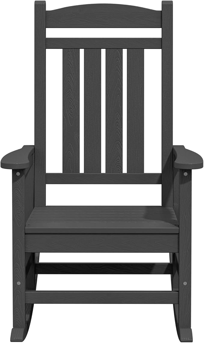 KINGYES Oversized Outdoor Rocking Chair Set of 4, High Density Polyethylene Patio Rocking Chairs with 330lbs Support for Adults, Gray