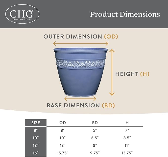 Classic Home and Garden Corinthian Resin Planter Pot - Outdoor & Indoor Plant Pot - Round Planter for Plants & Flowers (13" Storm Gray, Pack of 1)
