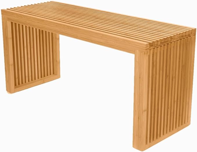 Bamboo Dining Bench, 35 inch Farmhouse Decor Indoor Kitchen Table Bench, Entryway Shoe Rack Bench Solid Bamboo Benches for Living Room, Hallway, Bedroom, Bathroom