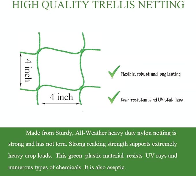 Trellis Netting for Climbing Plants - Heavy Duty Garden Trellis Netting for Cucumber, Vine, Fruits & Vegetables Tomato Plants Trellis Net, Climbing Vining Plants (1-Pack 3.3' x 6.6'Ft)