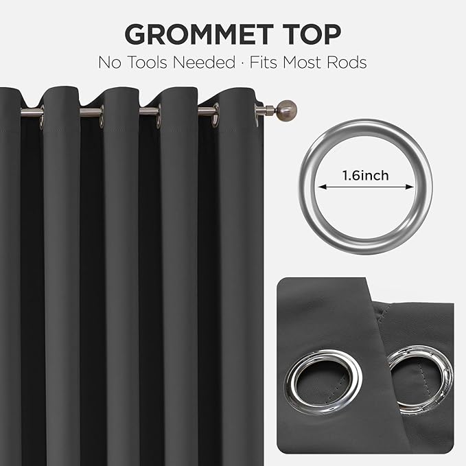 Joydeco Blackout Patio Sliding Door Curtains 108 Inches Long, Grommet Privacy Room Divider Curtains, Extra Wide Thermal Blackout Drapes for Bedroom Living Room (Grey, 100Wx108L, 1 Panel)