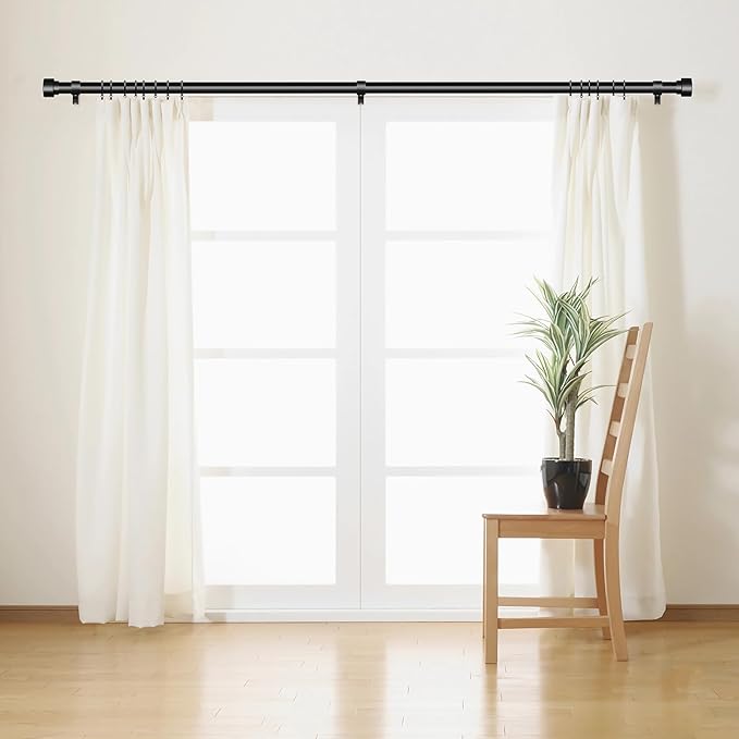 Time Forest Black Curtain Rods for Windows 48 to 84 Inch (4-7 Feet), 1 Inch Diameter Adjustable Heavy Duty Curtain Rod, Modern Style Indoor Outdoor Window Drapery Rods with End Caps, Size 32"- 90"