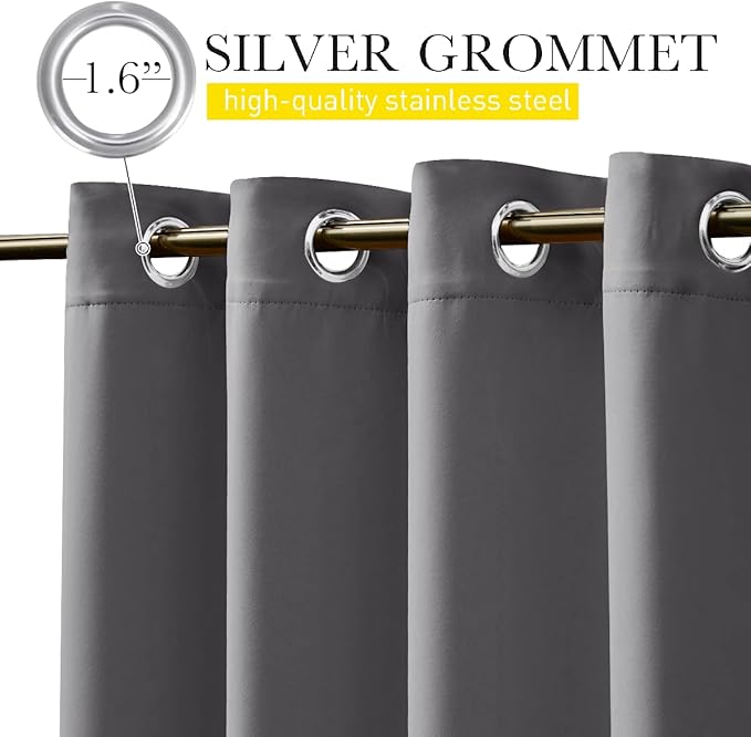 NICETOWN 2 Panels Blackout Outdoor Curtains for Patio Waterproof, Grommet & Back Tab on Top & Bottom Weighted Privacy Light & Sound Reducing for Porch with Bonus Rope for Fixed, Grey, W46 x L63