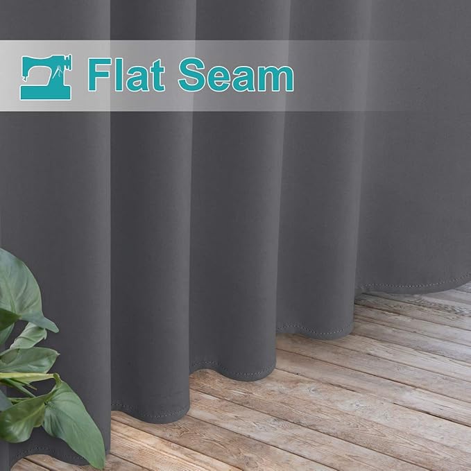 NICETOWN 2 Pieces Extra Wide 84" Outdoor Curtainss for Patio Waterproof, Detachable Hook & Loop Self-Sticky Tab Top Blackout Outdoor Blinds Drapes Heavy Weight for Cabana/Terrace, 84" Long, Grey
