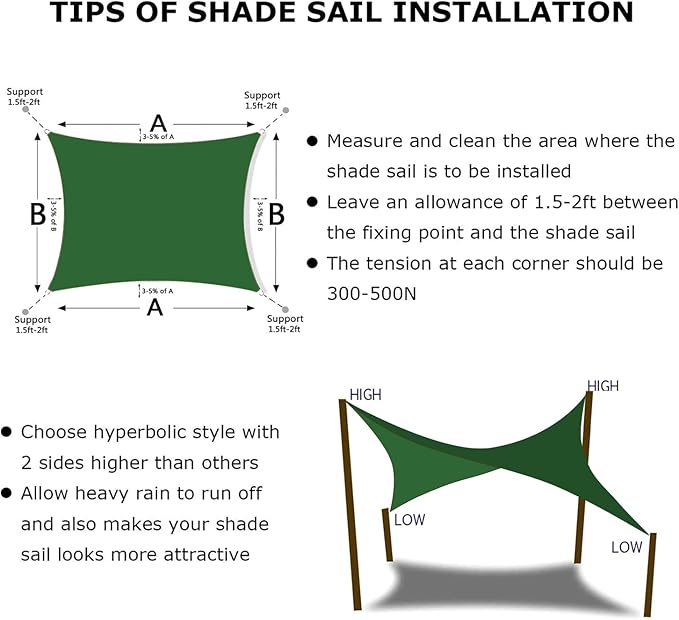 KANAGAWA 9'X13' Dark Green Custom Size Sun Shade Sail Rectangle UV Block Canopy Cover for Patio Backyard Lawn Garden Outdoor (Customized Available)