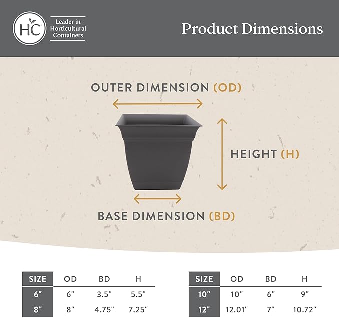 The HC Companies 6 Inch Eclipse Square Planter Pots with Drainage Holes & Attached Saucer, Lightweight UV-Resistant Plastic Indoor Outdoor Planters, 4-Pack Flower Pots, Garden Home Decor, Slate Blue