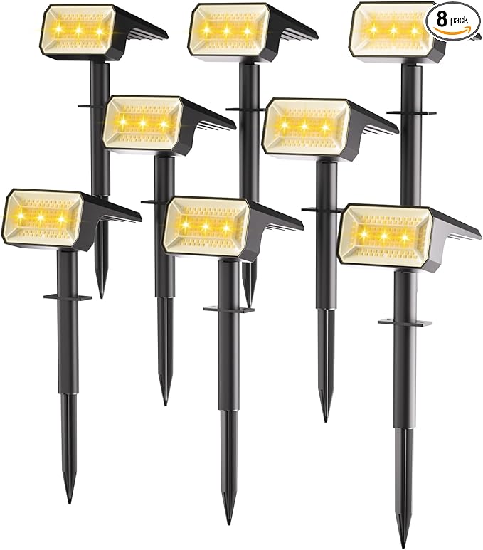 Fabrito 8 Pack Solar Spot Lights Outdoor Waterproof IP67, [108 LEDs, 4 Modes] Dusk to Dawn Spotlights with 1500mAh Battery for All Night, Landscape Lights for Tree, Yard, Pool, Pathway, Warm White