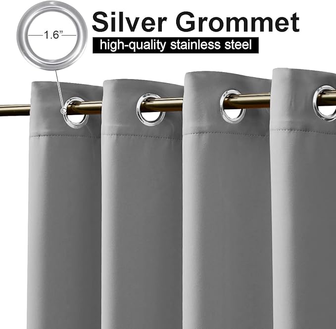 NICETOWN 2 Panels Patio Curtains Outdoor Waterproof, Thermal Insulated Rustproof Blackout Privacy Light Blocking Outdoor Indoor Window Drapes for Gazebo/Playground, W52 x L95, Silver Grey