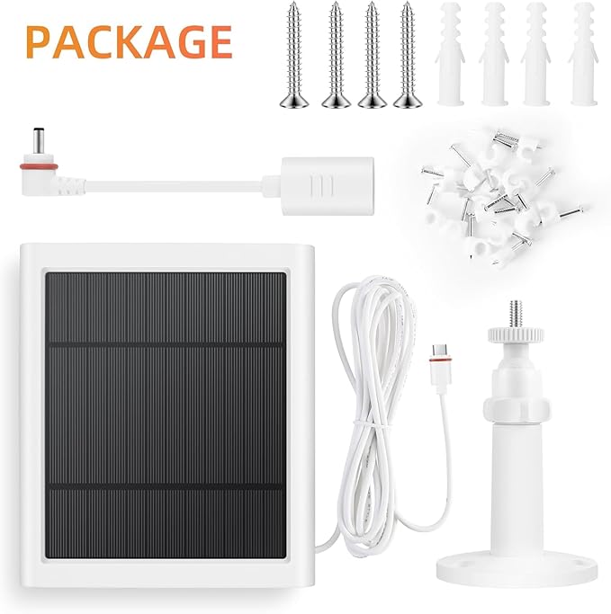 IP65 Solar Panel for Rings Camera White 3pack 4W Solar Charger Compatible with Rings Spotlight &Stick Up Outdoor Cam Battery, 10ft Long Cable with USB-C to Ring Barrel Plug Adapter