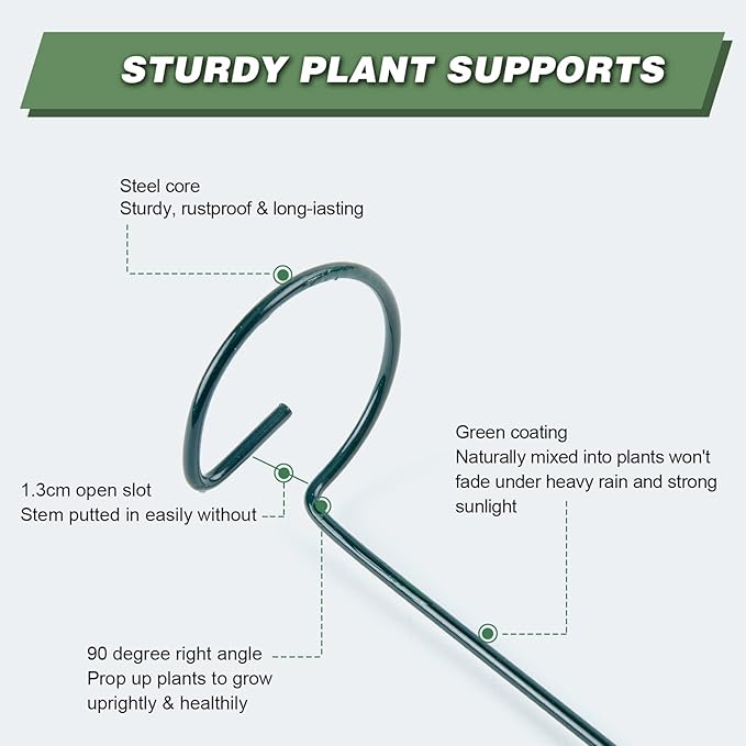 Joyhalo 20 Pack Plant Stakes, 16 Inch Plant Support Stakes, Flower Stakes with 24 Twist Ties, Garden Sticks for Plants Hibiscus, Sunflower, Red Hot Poker, Hydrangea, Tomato, Sapling Etc