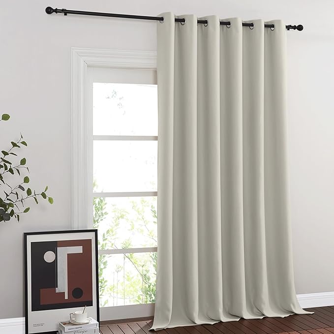 NICETOWN Blackout Patio Curtains 100 x 144 Inches Long for Sliding Door Extral Wide Blackout Curtain Panels Thermal Insulated Room Divider - Grommet Top, 100" W x 144" L, 1 Panel, Natural