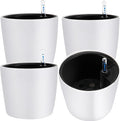 JOIKIT 4 Pack 7 Inches Self Watering Planter, White Plant Flower Pots with Water Level Indicator, Self Watering Pots for Indoor & Outdoor Succulents Plants Herb Garden