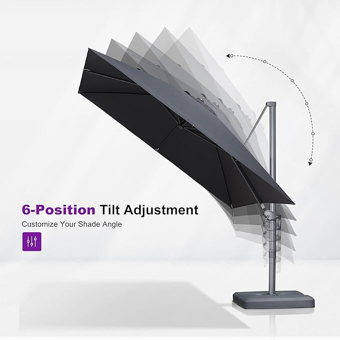 PURPLE LEAF Patio Umbrella 10' X 10' Rectangle Cantilever Umbrella Large Aluminum Outdoor Umbrellas with 360-degree Rotation & UPF40+ Premium Fabric for Deck Pool Garden Yard, Mist Grey