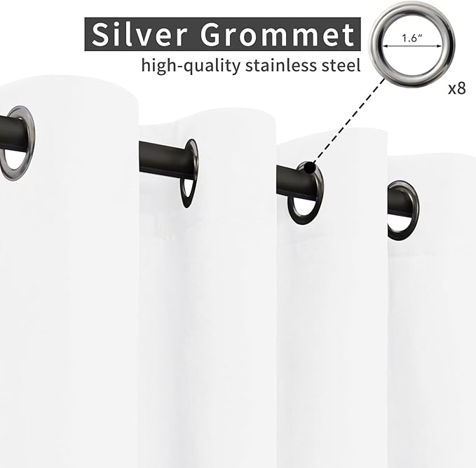 Easy-Going Linen Look Outdoor Curtains Waterproof Windproof Porch Curtains, Soft Thicken Outdoor Privacy Curtains for Patio, Gazebo, Grommet Top and Tab Bottom Drape, 1 Panel, 54x84 inch, White