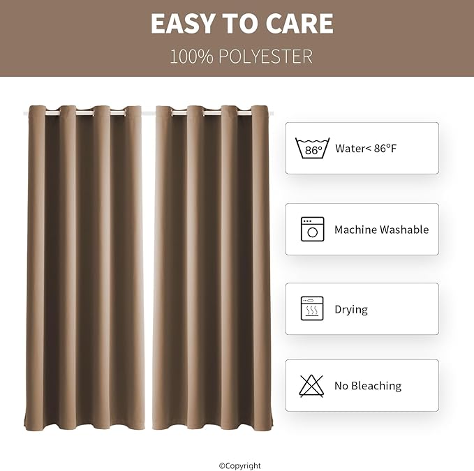 Water Proof Outside Curtains with Grommet Top for Porch, W52 x L120 Thermal Insulated Washable Outdoor Divider Drapes for Patio Gazebo Deck Pool Area Pergola Cabana (Camel Brown, 2 Panels)