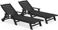 SERWALL Patio Chaise Lounge Chair Set of 2, 78'' Long 5-Positions Adjustable HDPE Outdoor Lounger for Pool, Poly Lounge Chair with Rolling Wheels & Cup Holder for Poolside, Deck, Black
