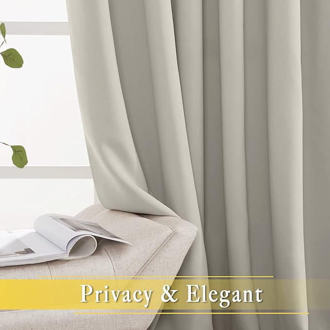 NICETOWN Blackout Curtains 72 inches Long, Grommet Privacy Window Treatment Thermal Insulated Room Darkening Sliding Glass Door Drape for Bedroom Living Room, 1 Panel, W100 x L72, Natural
