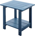 Double Adirondack Outdoor Side Table Weather Resistant, Outdoor Rectangular Patio End Table for Adirondack Chair, Dark Blue