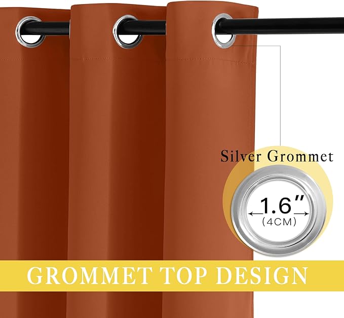 NICETOWN Blackout Short Curtain 63 inches Long for Windows, Thermal Insulated Curtain Grommet Room Darkening Window Treatment for Bedroom/Living Room, 1 Panel, W46 x L63, Burnt Orange