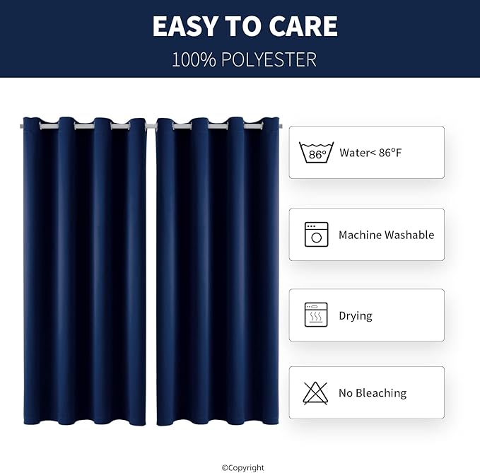 DIVA EN CAMINO DEC Outdoor Patio Curtain Waterproof Darkening Thermal Insulated Indoor Curtains for Bedroom, Porch, Living Room, Pergola, Cabana, W52 x L95, Navy, Set of 2 Panels
