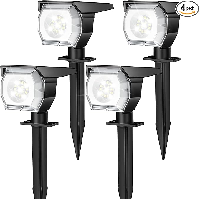 EIUIO Solar Outdoor Lights, 3 Lighting Modes Solar Spot Lights Outdoor with Auto On/Off, Waterproof Landscape Lighting for Garden Yard Pathway, 4 Pack(Cool White)