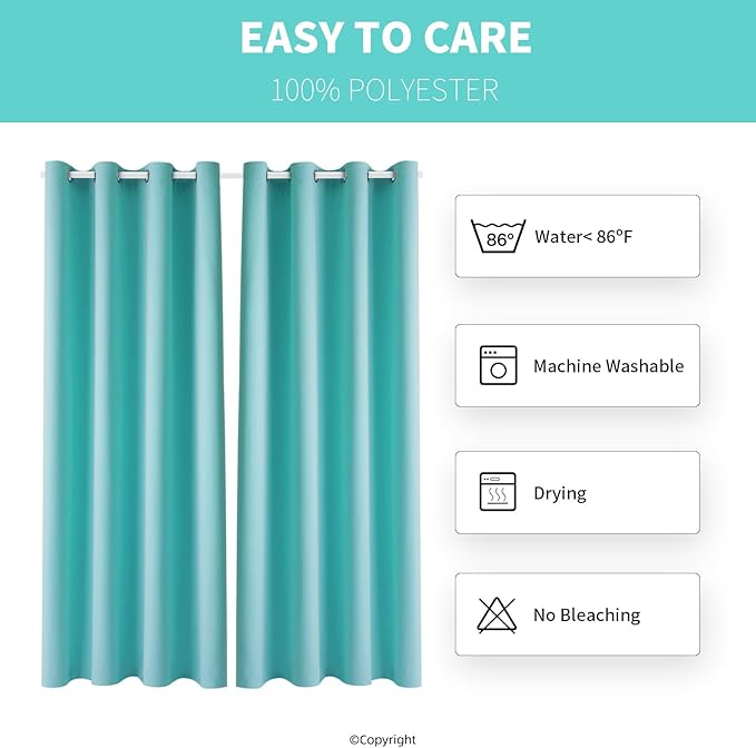 DIVA EN CAMINO DEC Outdoor Patio Curtain Waterproof Darkening Thermal Insulated Indoor Curtains for Bedroom, Porch, Living Room, Pergola, Cabana, W52 x L132, Teal Blue, Set of 2 Panels