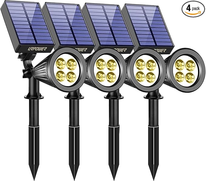 URPOWER Solar Lights Waterproof Solar Lights Outdoor 2-in-1 Adjustable Solar Spotlight Wall Light Auto On/Off Solar-Powered Landscape Lighting for Garden Yard Pathway Swimming Pool (4Pack, Warm White)