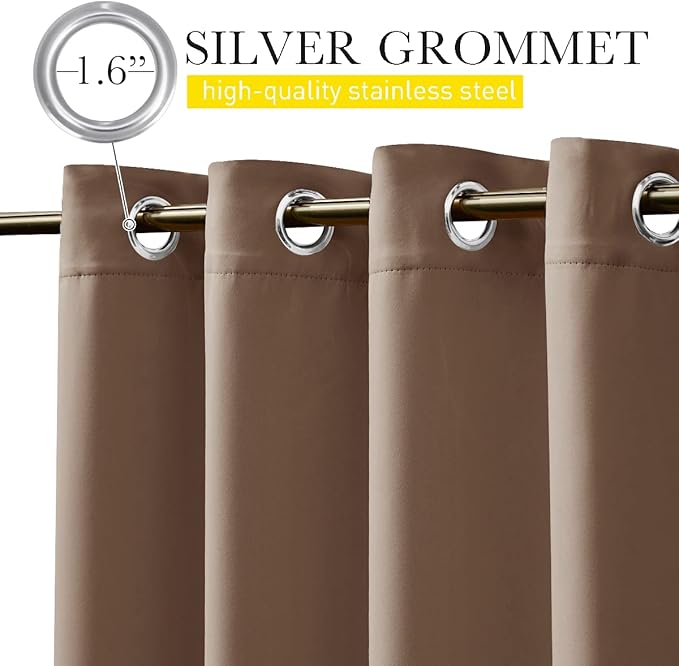 NICETOWN 2 Panels Outdoor Curtains for Patio Waterproof & Windproof, Thermal Insulated Top & Bottom Grommet & Back Tab Light Block Outdoor Drapes with Bouns Rope for Fixed, Tan, W84 by L95