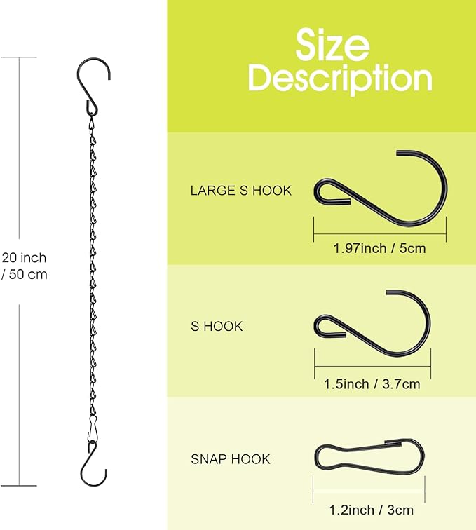RIFNY 20 Inch Chain for Hanging Plants, Black Small Plant Chains for Hanging Baskets Kits with Hooks for Bird Feeders Planters Billboards Lanterns Wind Chimes Ornaments Outdoor Indoor Use (5 PCS)