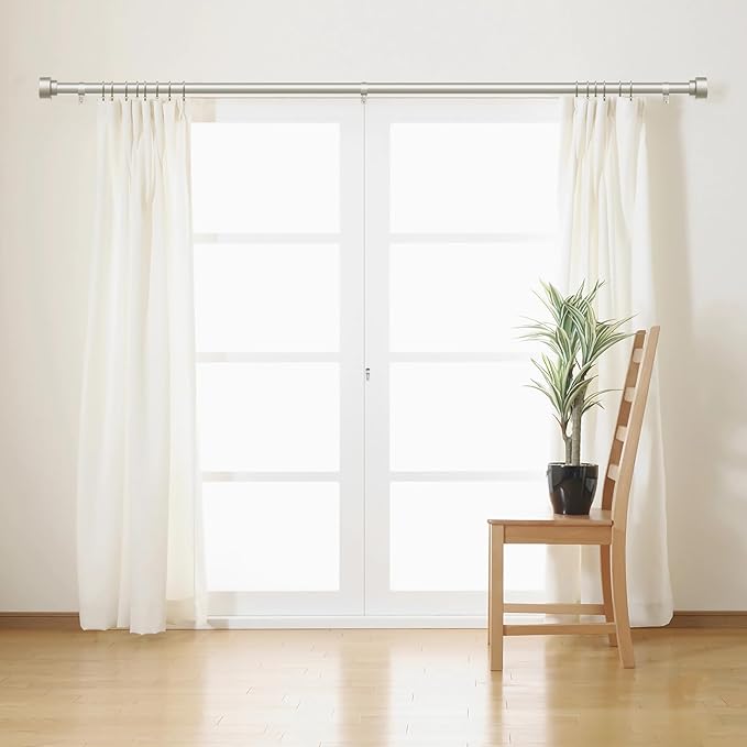 Curtain Rods for Windows 32 to 240, 1 Inch Adjustable Heavy Duty Long Window Curtain Rod with Simple End Caps, Outdoor Drapery Rods for Patio, Size 32"-240", Brushed Nickel