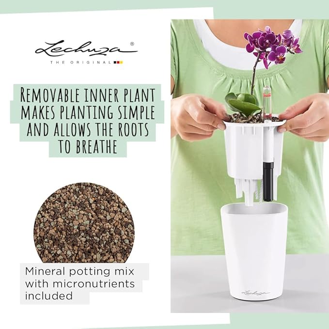 Lechuza DELTINI Shiny Taupe High Gloss, Self-Watering Small Indoor Planter, H7.5 L5.9 W5.9 in