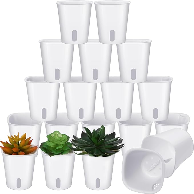 20 Pcs 3 Inch Self Watering Pots Self Watering Planters for Indoor Planters Plastic Garden Flower Pots with Level Indicator Vents for Herbs