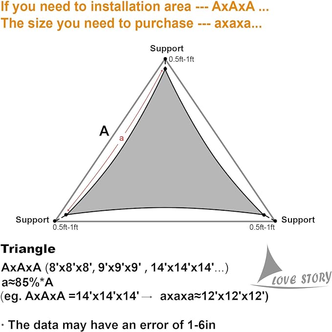 LOVE STORY Custom Size 19'x19'x19' Sand Sun Shade Sail Triangle Sunshade Fabric Awning Canopy for Patio Backyard Carport Pergola (Customized)