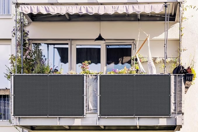 LOVE STORY Balcony Privacy Screen, 3'x3' Deck Shield Screen Fence Cover,UV Protection and Weather-Resistant,3 FT Height for Deck, Patio, Backyard, Outdoor Pool, Porch, Railing, Dark Grey