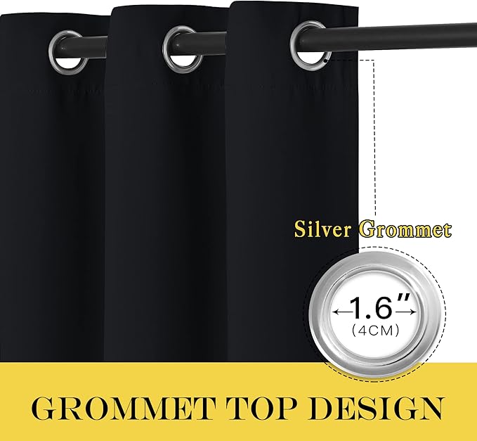 NICETOWN Blackout Curtain Panel 72 inches - Light Reducing Thermal Insulated Solid Grommet Blackout Curtain/Panel/Drape for Living Room (Sold as 1 Panel, 52 inches Wide, Black)