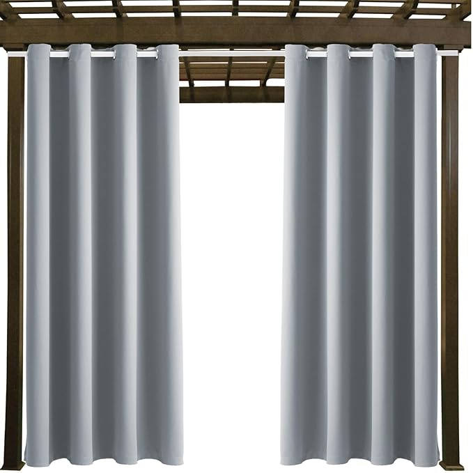 Outdoor Indoor Curtains W52 x L108 for Patio - Weather-resistant Window Panels Privacy Protect Grommet Top Thermal Insulated Home Curtain for Porch Pergola Garden (Light Gray, 2 Panels)