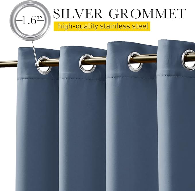 NICETOWN 2 Panels Outdoor Curtains for Patio Extra Wide 84", Waterproof & Windproof Grommet & Back Tab Fixed Top and Bottom Sun Blocking Privacy Drapes with Rope for Gazebo, Stone Blue, W84 x L108