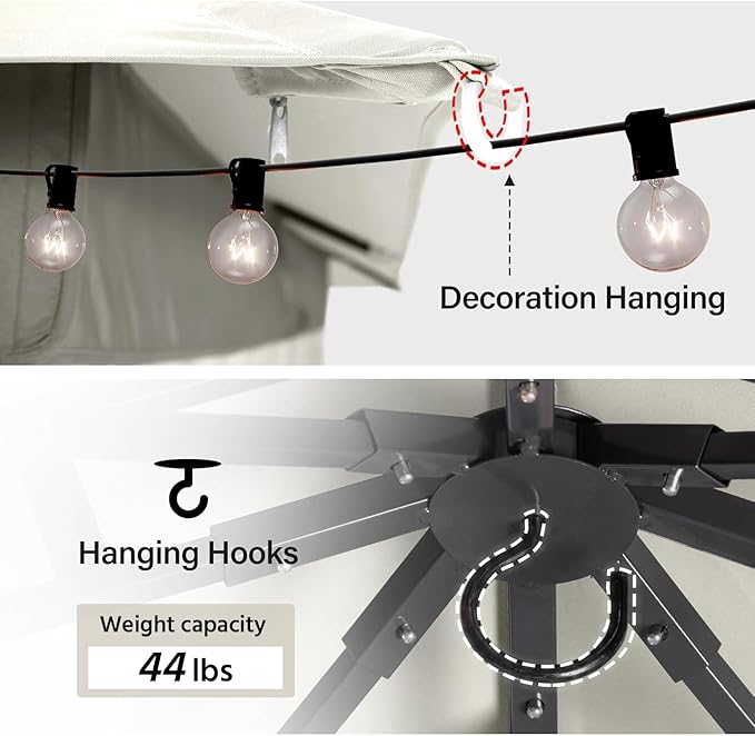 LAUSAINT HOME Semi-Permanent Outdoor Patio Gazebo 10'x10', Heavy Duty Party Tent Shelter with Double Roofs, Mosquito Nettings and Privacy Screens for Backyard, Garden, Lawn, Cream White