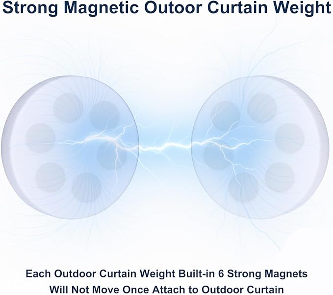 2LB Heavy Duty Outdoor Curtain Weights, Strong Magnetic Gazebo Curtain Weights, Rubber Covered Waterproof Drapery Weight, Prevent Curtain Liner from Blowing Around, White, 4 Pairs