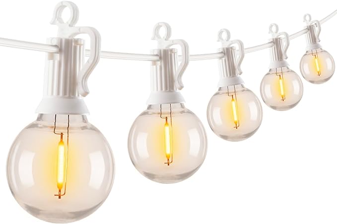Brightown Outdoor String Lights, 50FT 25 G40 Bulbs Shatterproof Patio Lights, IP65 Waterproof Dimmable Hanging Connectable Globe LED Outdoor Lights for Backyard, Bistro, Porch, Deck, Balcony, White