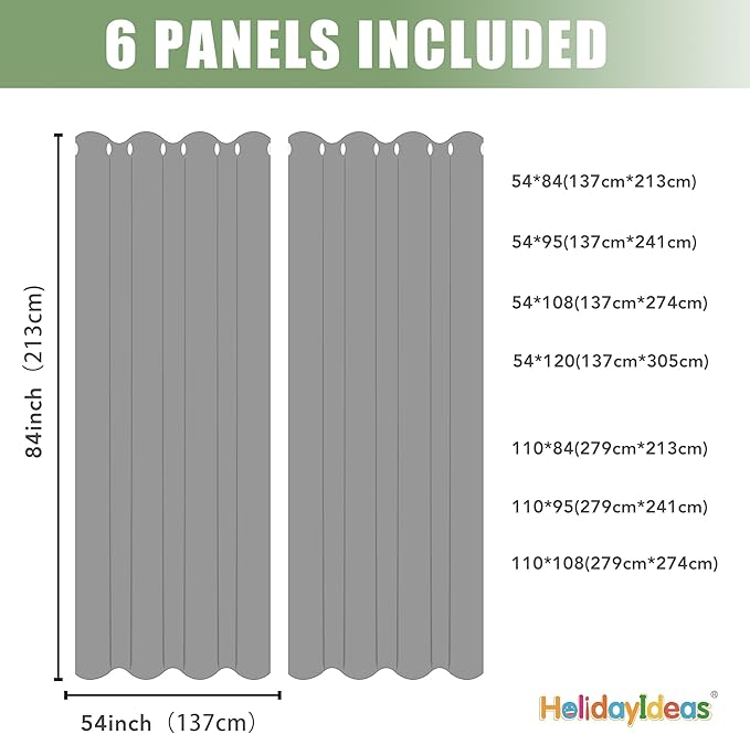 HolidayIdeas Outdoor Curtains for Patio Waterproof, 6 Panels - 54x84 Inches - Weatherproof Privacy Outsides Curtains for Cabana Porch Pergola, Sunlight & UV Blocking (SageGreen, Grommet Top)