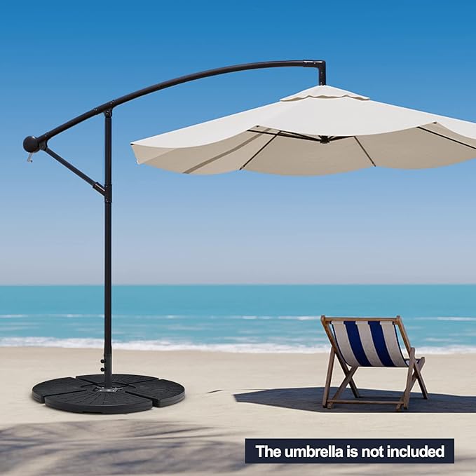 Tangkula 4 Pieces 185lbs Cantilever Offset Patio Umbrella Base, Water & Sand Filled Heavy Duty Outdoor Umbrella Stand, Fan-Shaped Umbrella Base Weights Plate Set with Easy to Fill Spouts