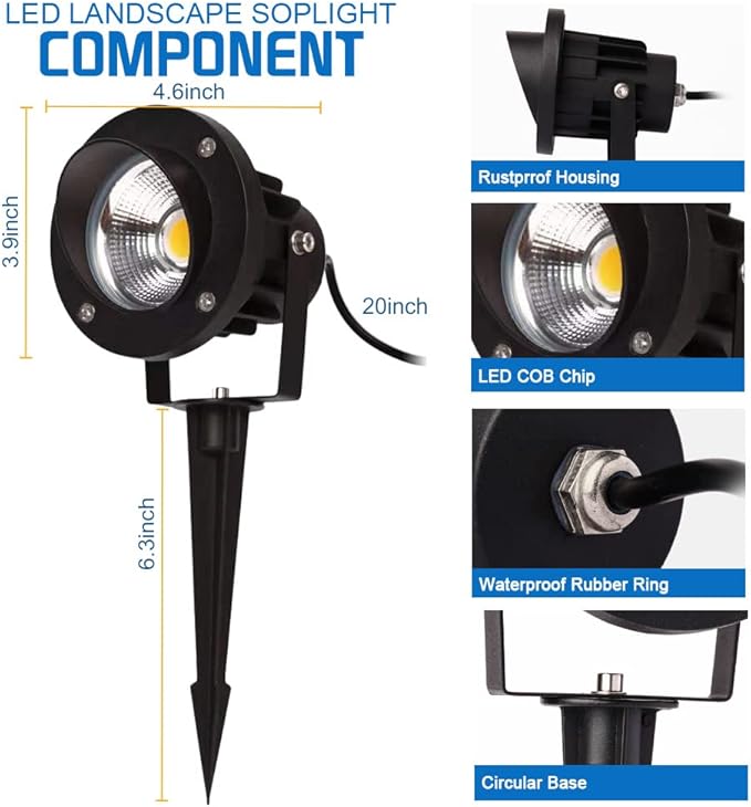 EAGLOD 20W Led Spotlights Outdoor Landscape Lights,Low Voltage Led Landscape Lighting, 12V ~24V AC/DC Waterproof Landscape Spotlights with Stake for Tree Flag Lights 3000K Ultra Warm White (4Pack)